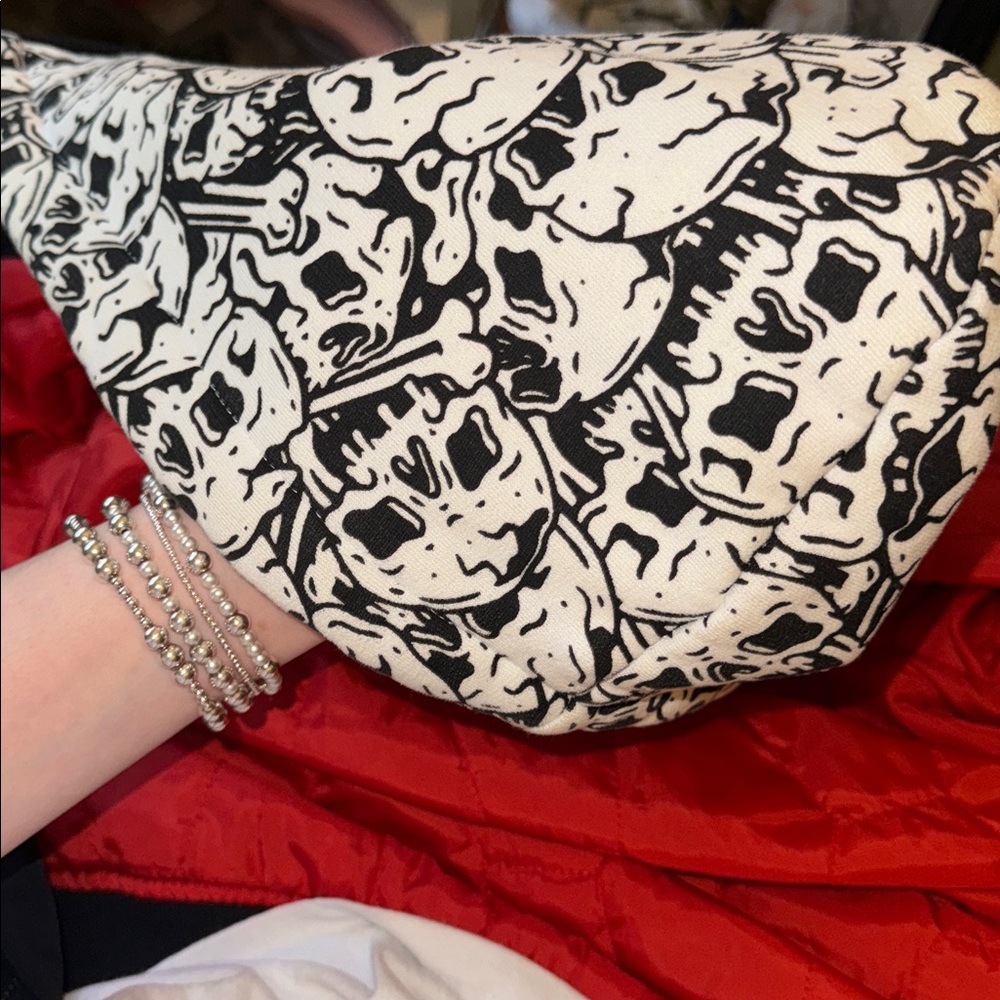 Black Skull Hoodie Jacket with Contrast Red Interior